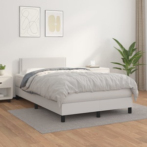 vidaXL, vidaXL Boxspringbett mit Matratze Weiß 120x200 cm Kunstleder