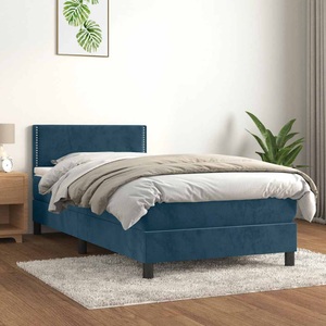 vidaXL, vidaXL Boxspringbett mit Matratze Dunkelblau 90x200 cm Samt