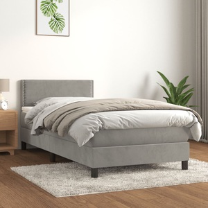 vidaXL, vidaXL Boxspringbett mit Matratze Hellgrau 100x200 cm Samt, vidaXL Boxspringbett mit Matratze Hellgrau 100x200 cm Samt