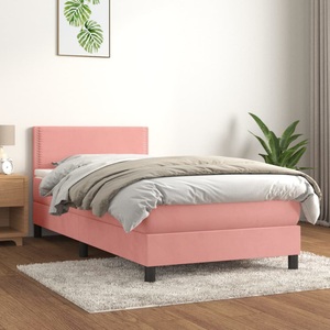 vidaXL, vidaXL Boxspringbett mit Matratze Rosa 100x200 cm Samt, vidaXL Boxspringbett mit Matratze Rosa 100x200 cm Samt