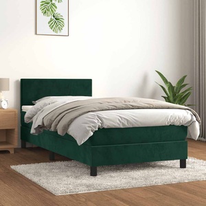 vidaXL, vidaXL Boxspringbett mit Matratze Dunkelgrün 100x200 cm Samt