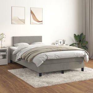 vidaXL, vidaXL Boxspringbett mit Matratze Hellgrau 120x200 cm Samt, vidaXL Boxspringbett mit Matratze Hellgrau 120x200 cm Samt
