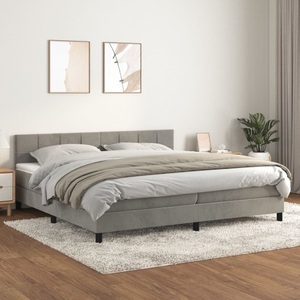 vidaXL, vidaXL Boxspringbett mit Matratze Hellgrau 200x200 cm Samt, vidaXL Boxspringbett mit Matratze Hellgrau 200x200 cm Samt