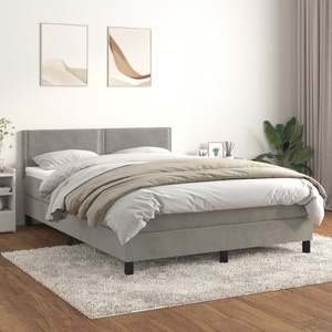 vidaXL, vidaXL Boxspringbett mit Matratze Hellgrau 140x200 cm Samt, vidaXL Boxspringbett mit Matratze Hellgrau 140x200 cm Samt