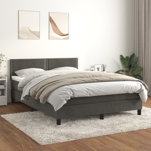 vidaXL, vidaXL Boxspringbett mit Matratze Dunkelgrau 140x200 cm Samt, vidaXL Boxspringbett mit Matratze Dunkelgrau 140x200 cm Samt