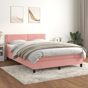 vidaXL, vidaXL Boxspringbett mit Matratze Rosa 140x200 cm Samt, vidaXL Boxspringbett mit Matratze Rosa 140x200 cm Samt