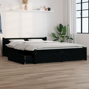 vidaXL, vidaXL Bett mit Schubladen Schwarz 140x190 cm, vidaXL Bett mit Schubladen Schwarz 140x190 cm