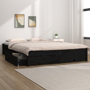 vidaXL, vidaXL Bett mit Schubladen Schwarz 140x200 cm, 