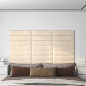 vidaXL, vidaXL Wandpaneele 12 Stk. Creme 60x15 cm Samt 1,08 m², vidaXL Wandpaneele 12 Stk. Creme 60x15 cm Samt 1,08 m²