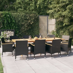 vidaXL, vidaXL 11-tlg. Garten-Essgruppe mit Kissen Schwarz, 