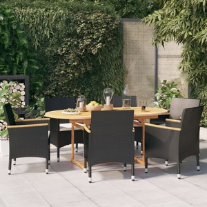 vidaXL, vidaXL 7-tlg. Garten-Essgruppe mit Kissen Schwarz, 
