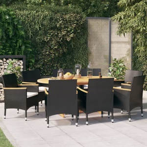 vidaXL, vidaXL 9-tlg. Garten-Essgruppe mit Kissen Schwarz, vidaXL 9-tlg. Garten-Essgruppe mit Kissen Schwarz