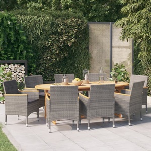 vidaXL, vidaXL 9-tlg. Garten-Essgruppe mit Kissen Schwarz, 