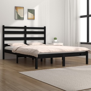 vidaXL, vidaXL Massivholzbett Schwarz Kiefer 135x190 cm 4FT6 Double, 