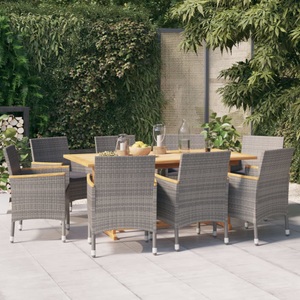 vidaXL, vidaXL 9-tlg. Garten-Essgruppe mit Kissen Grau, vidaXL 9-tlg. Garten-Essgruppe mit Kissen Grau