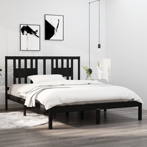 vidaXL, vidaXL Massivholzbett Schwarz Kiefer 140x200 cm, 