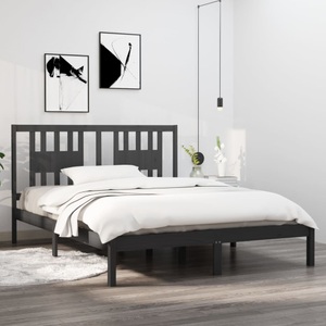 vidaXL, vidaXL Massivholzbett Grau Kiefer 160x200 cm, 