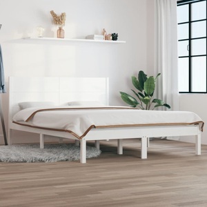 vidaXL, vidaXL Massivholzbett Weiß Kiefer 160x200 cm, vidaXL Massivholzbett ohne Matratze Weiß 160x200 Kiefernholz