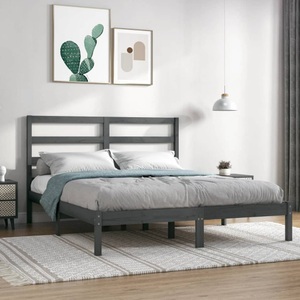 vidaXL, vidaXL Massivholzbett Grau 135x190 cm 4FT6 Double
