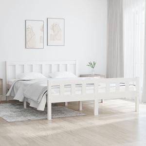 vidaXL, vidaXL Massivholzbett Weiß 140x190 cm, vidaXL Massivholzbett Weiß 140x190 cm