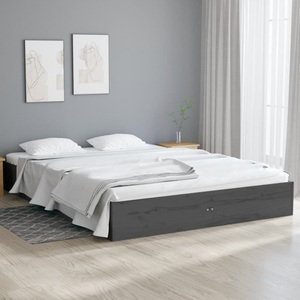 vidaXL, vidaXL Massivholzbett Grau 135x190 cm 4FT6 Double