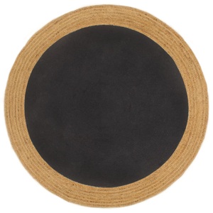 vidaXL, vidaXL Teppich Geflochten Schwarz & Natur 90 cm Jute & Baumwolle Rund, 