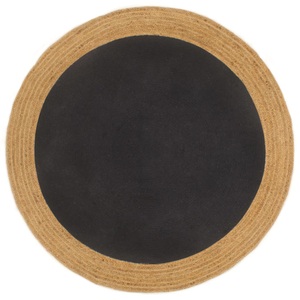 vidaXL, vidaXL Teppich Geflochten Schwarz & Natur 150 cm Jute & Baumwolle Rund, 