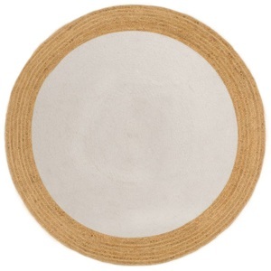 vidaXL, vidaXL Teppich Geflochten Weiß & Natur 120 cm Jute & Baumwolle Rund, vidaXL Teppich Geflochten Weiß & Natur 120 cm Jute & Baumwolle Rund