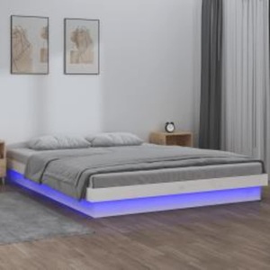 vidaXL, vidaXL Massivholzbett mit LEDs Weiß 140x200 cm