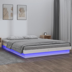 vidaXL, vidaXL Massivholzbett mit LEDs Weiß 150x200 cm 5FT King Size