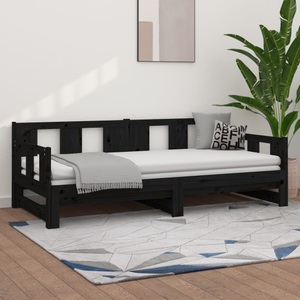 vidaXL, vidaXL Tagesbett Ausziehbar Schwarz Massivholz Kiefer 2x(90x200) cm