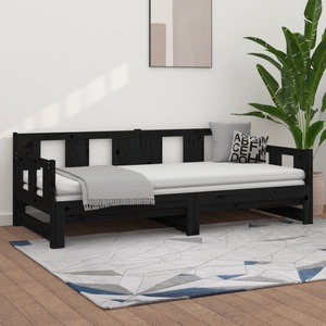 vidaXL, vidaXL Tagesbett Ausziehbar Schwarz Massivholz Kiefer 2x(90x190) cm
