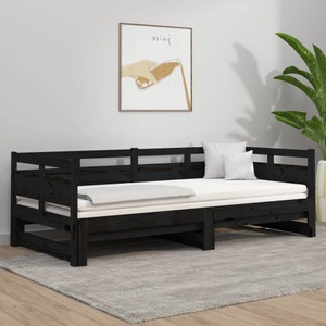 vidaXL, vidaXL Tagesbett Ausziehbar Schwarz Massivholz Kiefer 2x(90x200) cm