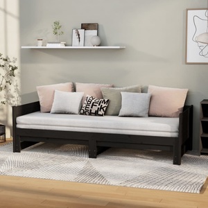 vidaXL, vidaXL Ausziehbares Tagesbett Schwarz Massivholz Kiefer 2x(90x200) cm