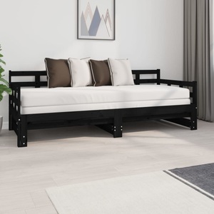 vidaXL, vidaXL Tagesbett Ausziehbar Schwarz Massivholz Kiefer 2x(80x200) cm