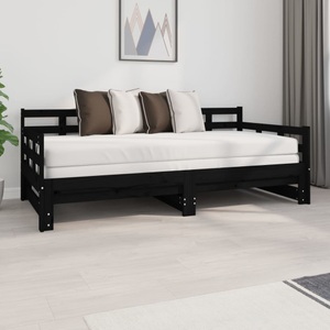 vidaXL, vidaXL Tagesbett Ausziehbar Schwarz Massivholz Kiefer 2x(90x190) cm