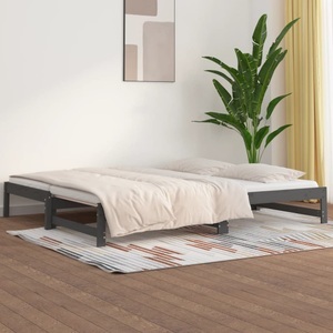 vidaXL, vidaXL Tagesbett Ausziehbar Grau 2x(90x200) cm Massivholz Kiefer