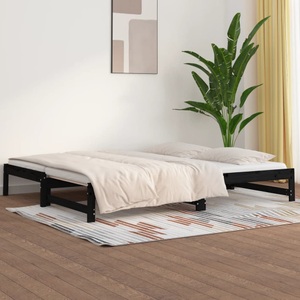 vidaXL, vidaXL Tagesbett Ausziehbar Schwarz 2x(80x200) cm Massivholz Kiefer