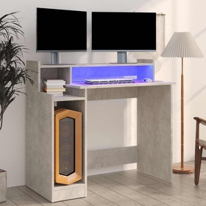 vidaXL, vidaXL Schreibtisch mit LEDs Betongrau 97x45x90 cm Holzwerkstoff