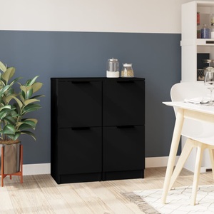 vidaXL, vidaXL Sideboards 2 Stk. Schwarz 30x30x70 cm Holzwerkstoff