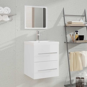 vidaXL, vidaXL Badschrank mit Spiegel Hochglanz-Weiß 41x38,5x48 cm, 