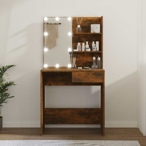vidaXL, vidaXL Schminktisch mit LED Braun Eiche 74,5x40x141 cm