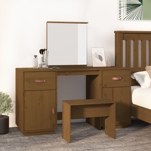 vidaXL, vidaXL Schminktisch-Set mit Spiegel Honigbraun Massivholz Kiefer, vidaXL Schminktisch-Set mit Spiegel Honigbraun Massivholz Kiefer
