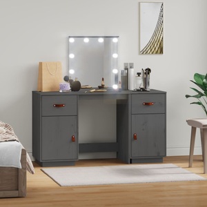 vidaXL, vidaXL Schminktisch-Set mit LED Grau Massivholz Kiefer, 