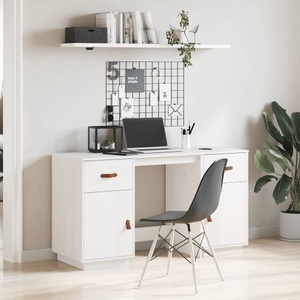 vidaXL, vidaXL Schreibtisch mit Schränken Weiß 135x50x75 cm Massivholz Kiefer