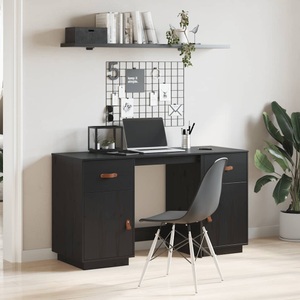 vidaXL, vidaXL Schreibtisch mit Schränken Schwarz 135x50x75 cm Massivholz