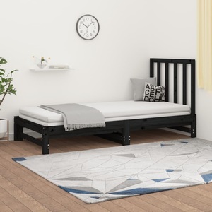 vidaXL, vidaXL Tagesbett Ausziehbar Schwarz 2x(90x200) cm Massivholz Kiefer