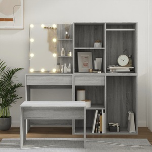 vidaXL, vidaXL Schminktisch-Set mit LED Grau Sonoma Holzwerkstoff