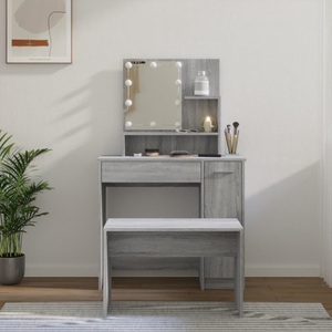 vidaXL, vidaXL Schminktisch-Set mit LED Grau Sonoma Holzwerkstoff