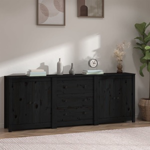vidaXL, vidaXL Sideboard Schwarz 210x35x80 cm Massivholz Kiefer, 